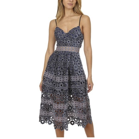 Self-Portrait Dresses & Skirts - Self Portrait Dusty Blue Floral Embroidered Dress Velvet Eyelet lace Midi size 4